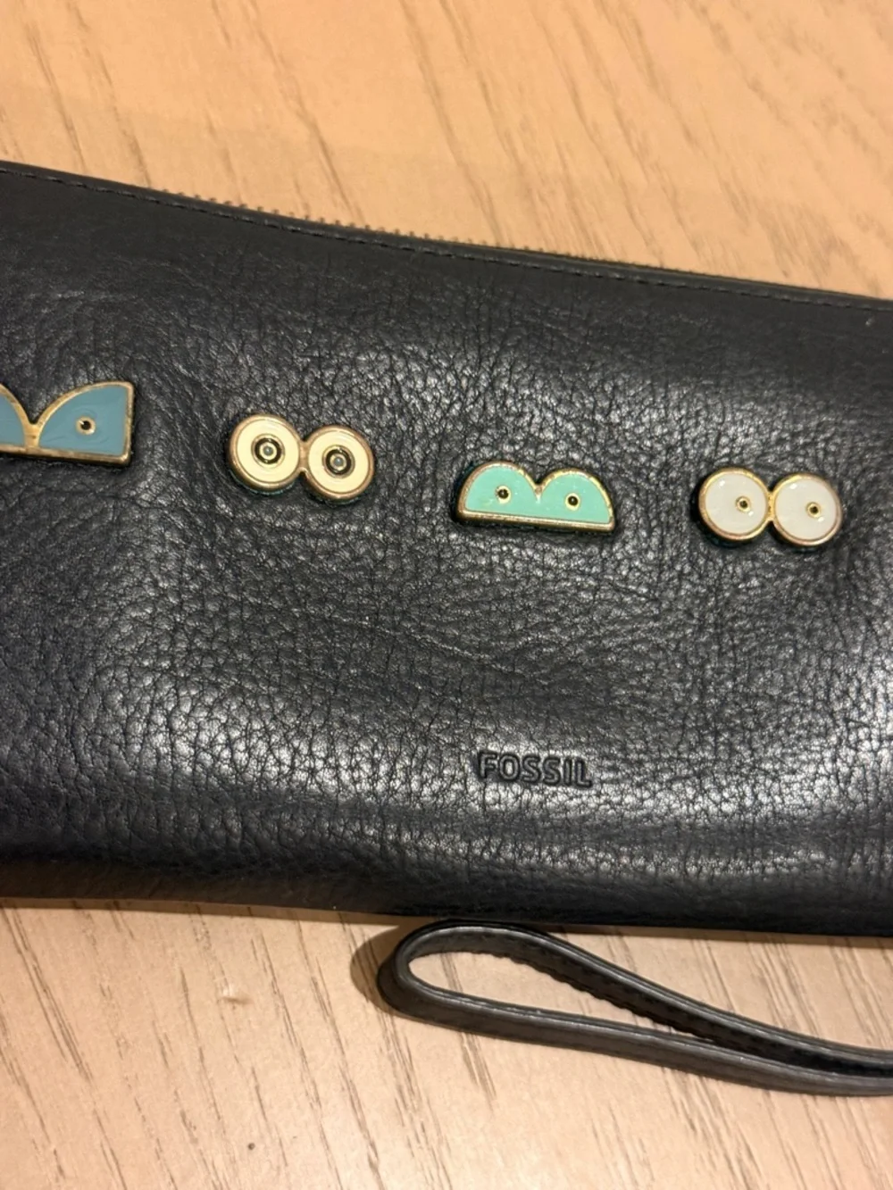 Black‎ Zip Around Wristlet Wallet with Colorful Enamel Studs